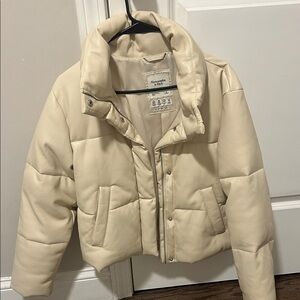 Abercrombie & Fitch Cream Pleather Jacket